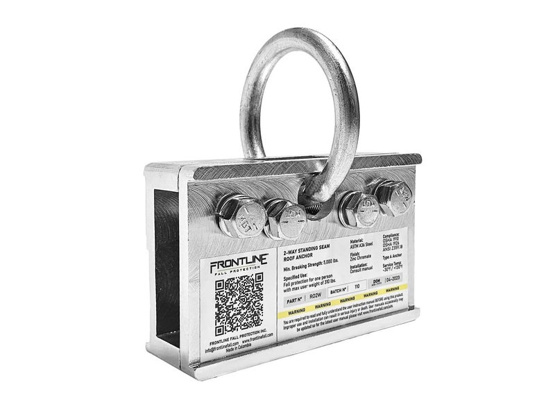 FRONTLINE FALL PROTECTION Frontline RO2W 2-Way Standing Seam Roof Anchor Clamp | Rugged, Reusable & Compact | OSHA & ANSI Compliant Steel anchor | Strength Rating: 5,000 lbs | Bolts and washers included - Image 1